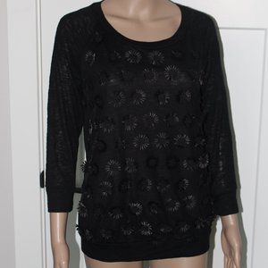 Olivia Moon Black Daisy Embellished Top - New - XS